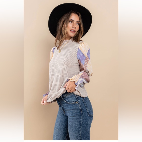 37 Contrast Long Sleeve Blouse Top - Picture 5 of 6